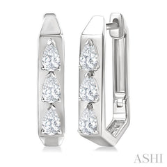 1/2 Ctw Pear Cut Diamond Hexagonal Fashion Hoop Earrings in 14K White Gold