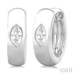 1/4 Ctw Bezel Set Marquise Cut Diamond Fashion Huggie Earrings in 14K White Gold