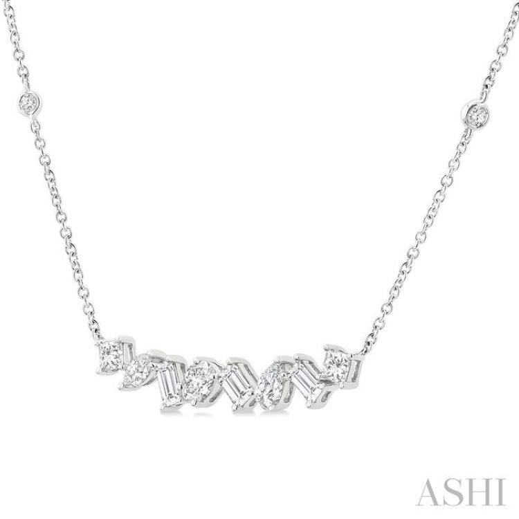 1 1/10 Ctw Mixed Diamond Cut Fashion Station Necklace in 14K White Gold