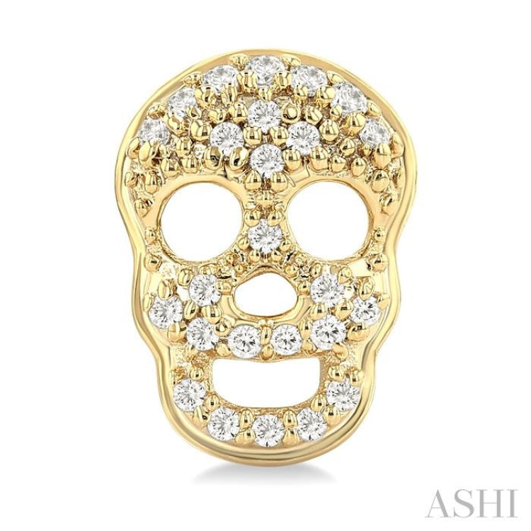 1/6 Ctw Petite Skull Single Cut Diamond Fashion Earrings in 10K Yellow Gold