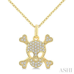 1/6 Ctw Petite Skull Single Cut Diamond Fashion Pendant With Chain in 10K Yellow Gold