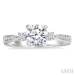 5/8 Ctw Diamond Engagement Ring with 3/8 Ct Round Cut Center Stone in 14K White Gold