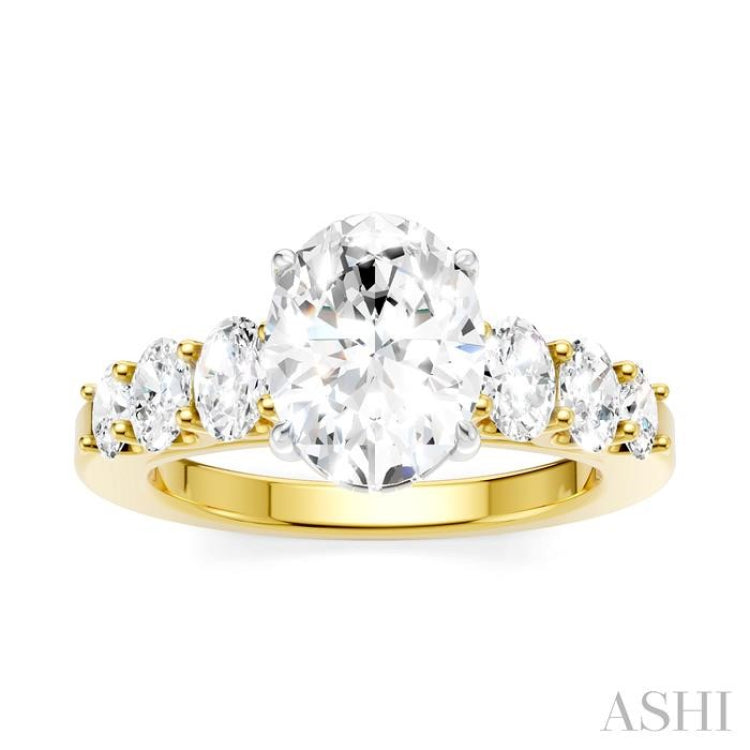 1 Ctw Oval Shape Oval and Round Cut Diamond Semi-Mount Engagement Ring in 14K Yellow and White Gold