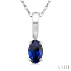 5X3 MM Oval Shape Sapphire Precious Solitaire Pendant With Chain in 14K White Gold