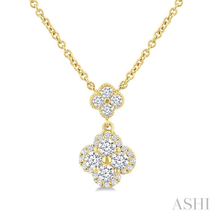 1/2 Ctw Clover Round Cut Diamond Station Necklace in 14K Yellow Gold