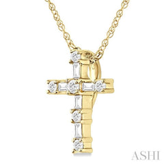 1/20 Ctw Round Cut Diamond Cross Pendant in 10K Yellow Gold with Chain