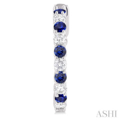 2.4 MM Round Cut Sapphire and 5/8 Ctw Round Cut Diamond Precious Hoop Earring in 14K White Gold