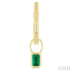 5x3 MM Bezel Set Emerald Precious Fashion Huggie Earrings in 14K Yellow Gold