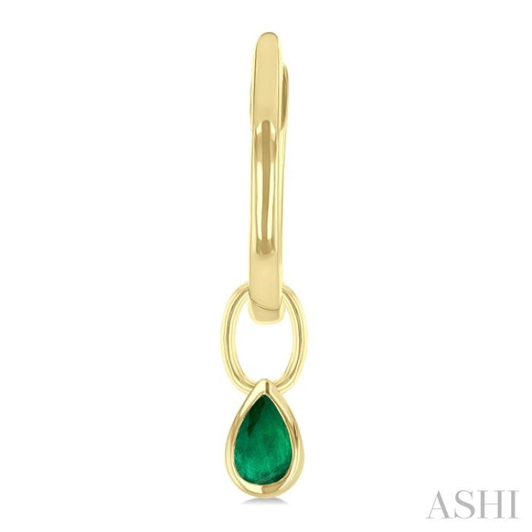 5x3 MM Bezel Set Pear Cut Emerald Precious Fashion Huggie Earrings in 10K Yellow Gold