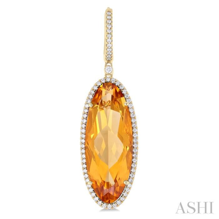 20x8 MM Oval Cut Citrine and 1/2 Ctw Round Cut Diamond Halo Semi-Precious Earrings in 14K Yellow Gold