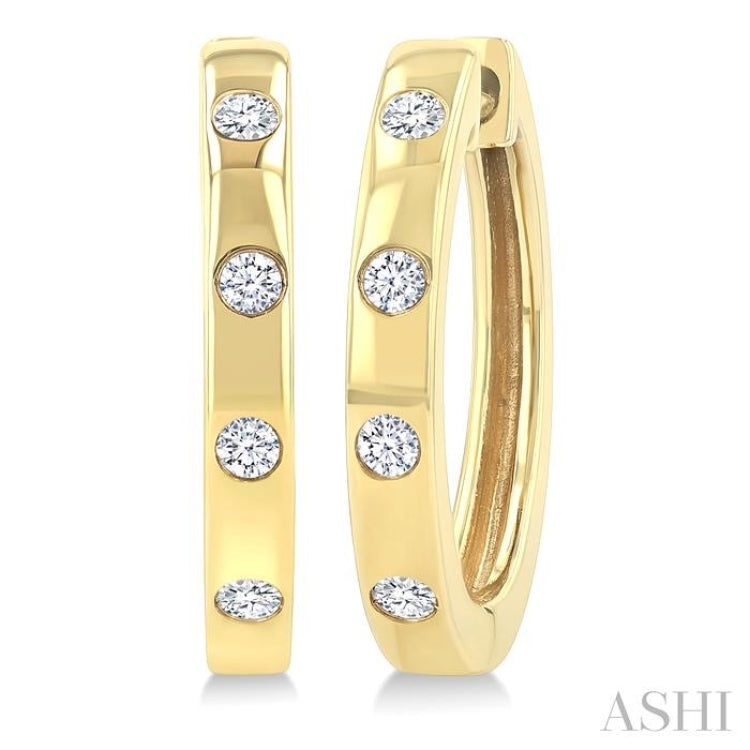 1/6 Ctw Flush Bezel Set Diamond Fashion Hoop Earring in 10K Yellow Gold