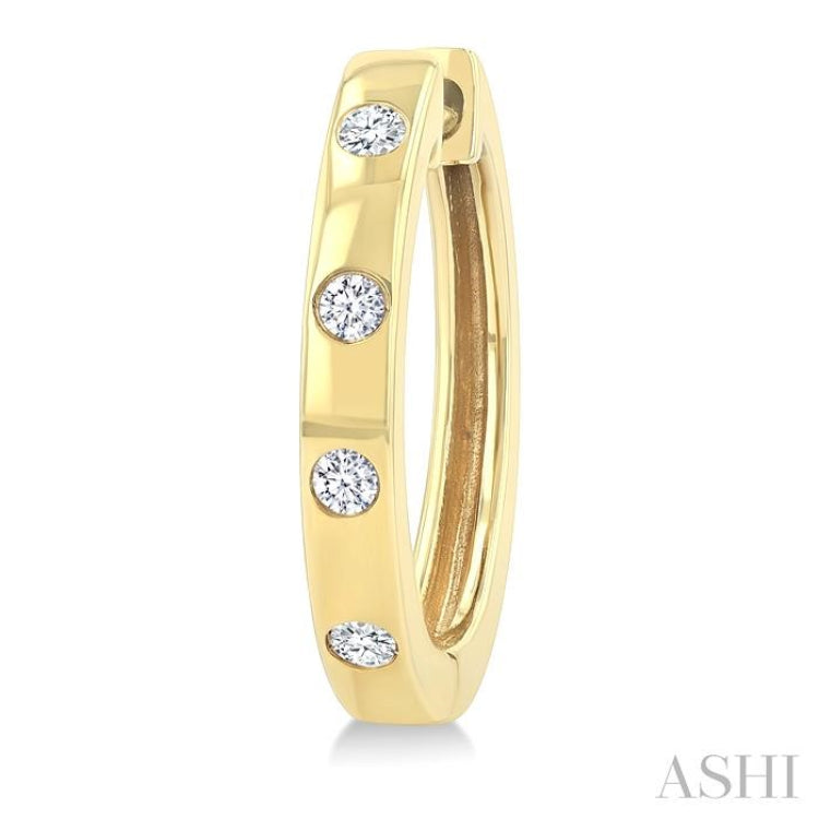 1/6 Ctw Flush Bezel Set Diamond Fashion Hoop Earring in 10K Yellow Gold