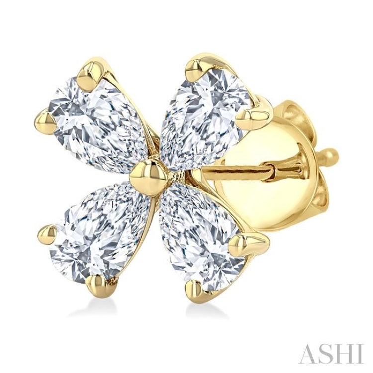 1/2 Ctw Floral Pear Cut Diamond Stud Earrings in 14K Yellow Gold