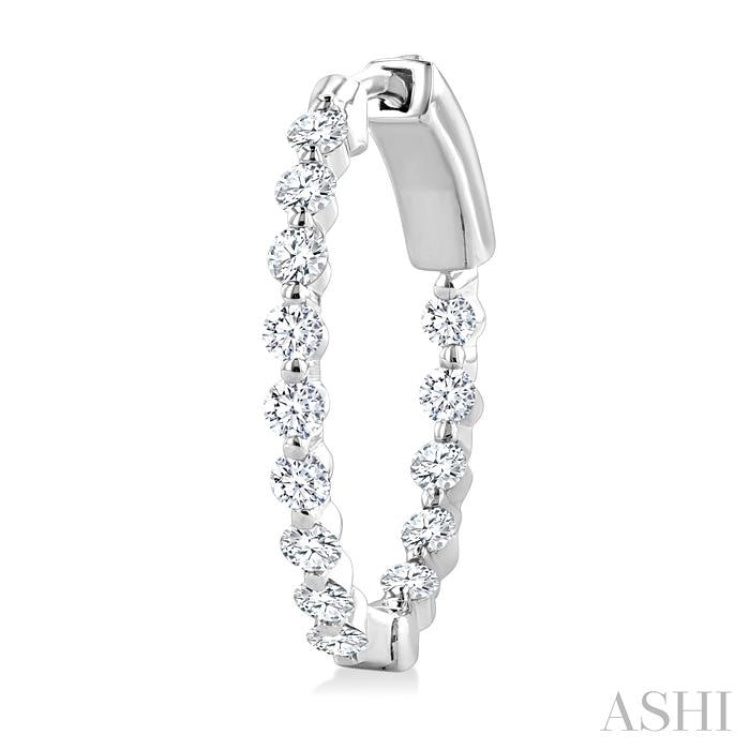 1 Ctw Inside-Out Single Prong Set Round Cut Diamond Hoop Earrings in 14K White Gold