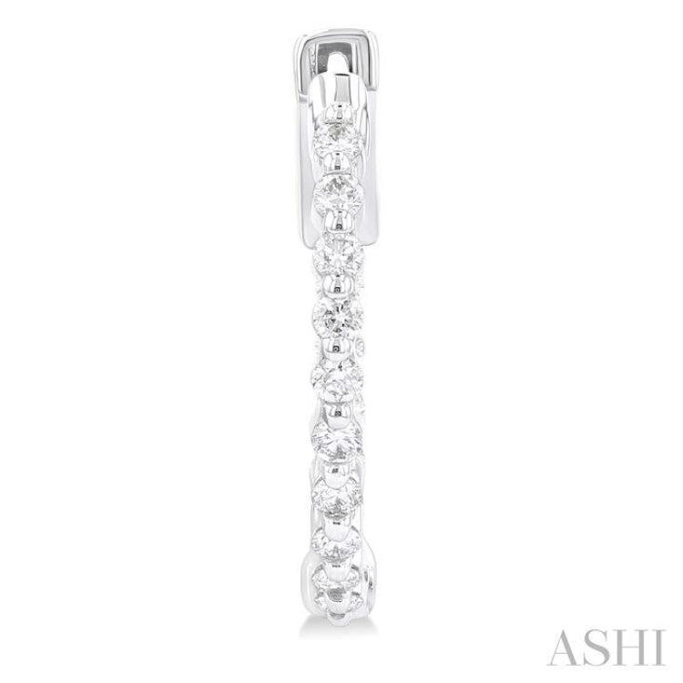 1/2 Ctw Inside-Out Single Prong Set Round Cut Diamond Hoop Earrings in 14K White Gold