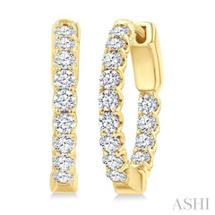 1 Ctw Inside-Out Embellished Round Cut Diamond Hoop Earrings in 14K Yellow Gold