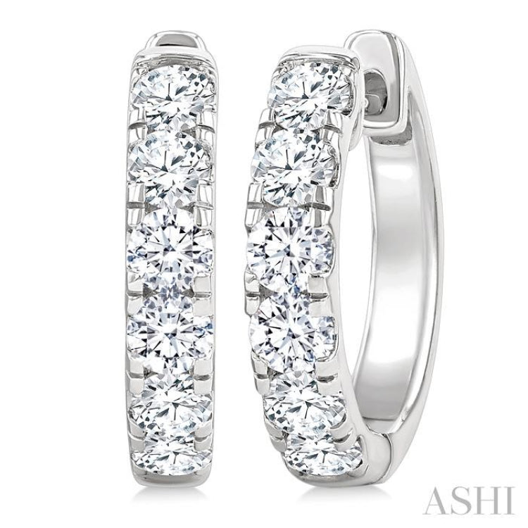 1 Ctw Round Cut Diamond Hoop Earrings in 14K White Gold