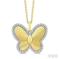 1/4 Ctw Fluted Texture Butterfly Round Cut Diamond Pirouette Fashion Pendant With Chain in 14K Yellow and White Gold