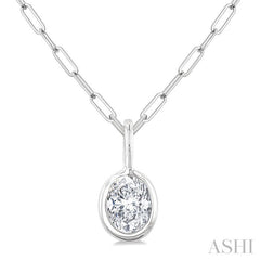 1/5 Ctw Oval Cut Bezel Set Diamond Fashion Pendant With Paperclip Chain in 10K White Gold