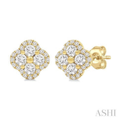 1/2 Ctw Clover Round Cut Diamond Fashion Earrings in 14K Yellow Gold