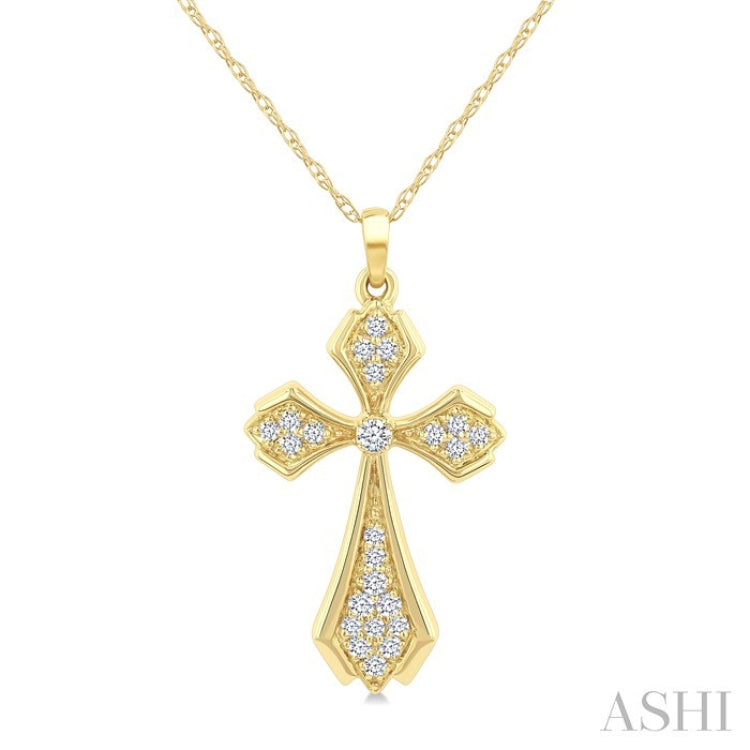 1/6 Ctw Cross Round Cut Diamond Fashion Pendant With Chain in 10K Yellow Gold