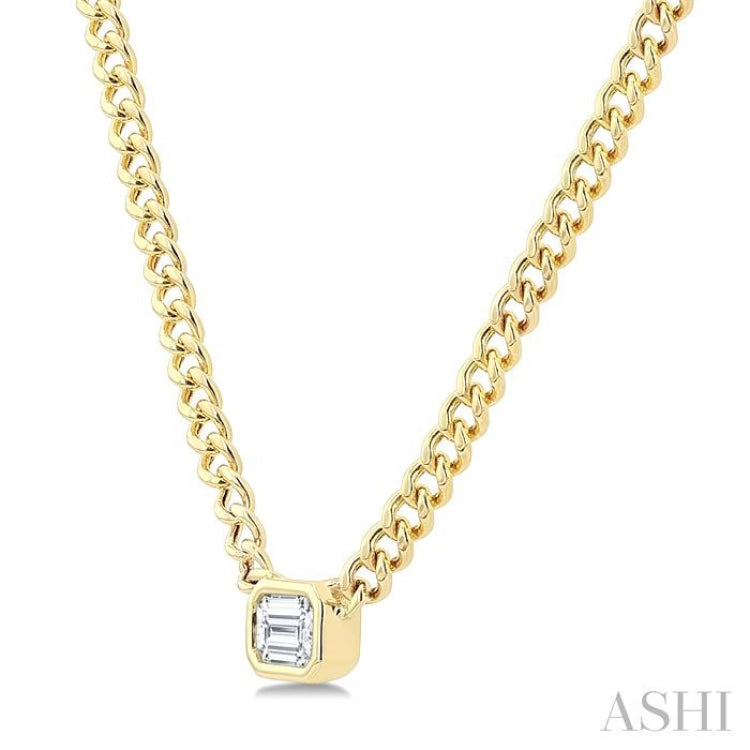 1/5 Ctw Bezel Set Octagon Cut Diamond Curb Link Fashion Necklace in 14K Yellow Gold