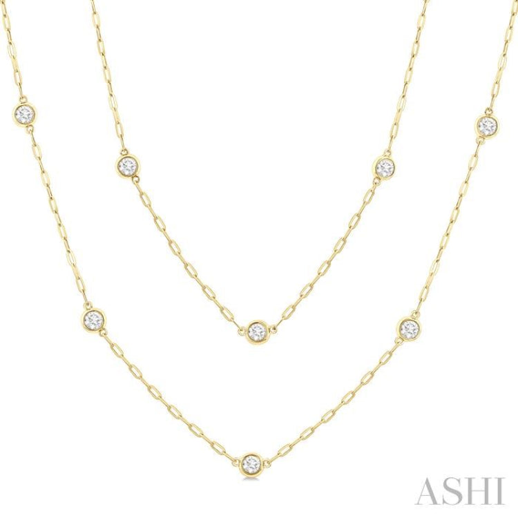 2 Ctw Bezel Set Round Cut Diamond 36-Inch Station Necklace in 14K Yellow Gold