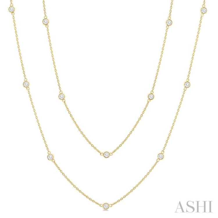 1 Ctw Bezel Set Round Cut Diamond Station Long Necklace in 14K Yellow Gold