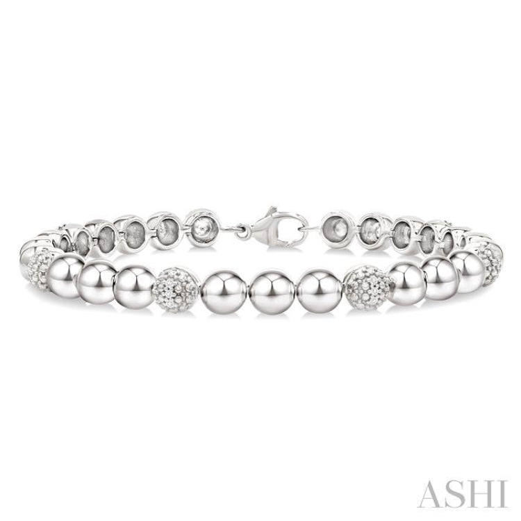 6 MM Bold Bead and 1/5 Ctw Round Cut Bead Bijoux Diamond Fashion Bracelet in Sterling Silver