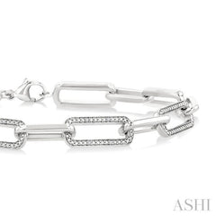 1/10 Ctw Bold Single Cut Diamond Paperclip Fashion Bracelet in Sterling Silver