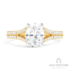 Bridal Split Shank Oval Semi-Mount Engagement Ring in Yellow and White Gold