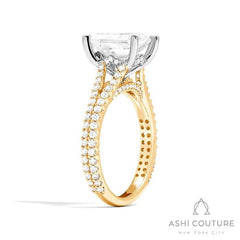 Bridal Split Shank Emerald Semi-Mount Engagement Ring in Yellow and White Gold