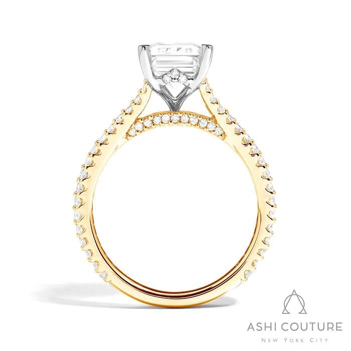 Bridal Split Shank Emerald Semi-Mount Engagement Ring in Yellow and White Gold