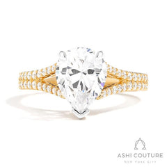Bridal Split Shank Pear Semi-Mount Engagement Ring in Yellow and White Gold