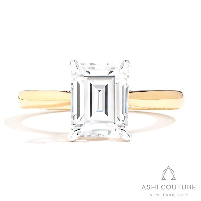 Bridal Solitaire Emerald Semi-Mount Engagement Ring in Yellow and White Gold