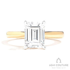 Bridal Solitaire Emerald Semi-Mount Engagement Ring in Yellow and White Gold