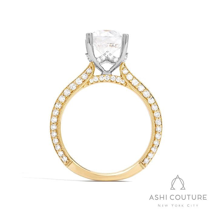 Bridal Knife-Edge Round Semi-Mount Engagement Ring in Yellow and White Gold