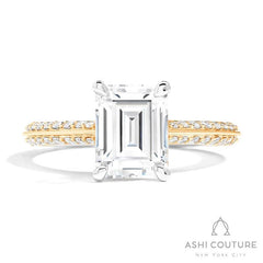 Bridal Knife-Edge Emerald Semi-Mount Engagement Ring in Yellow and White Gold