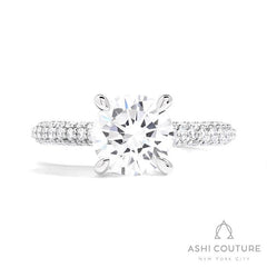 Bridal 3-Row Pave Round Semi-Mount Engagement Ring in White Gold
