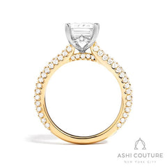 Bridal 3-Row Pave Emerald Semi-Mount Engagement Ring in Yellow and White Gold