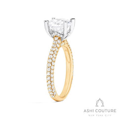 Bridal 3-Row Pave Round Semi-Mount Engagement Ring in Yellow and White Gold