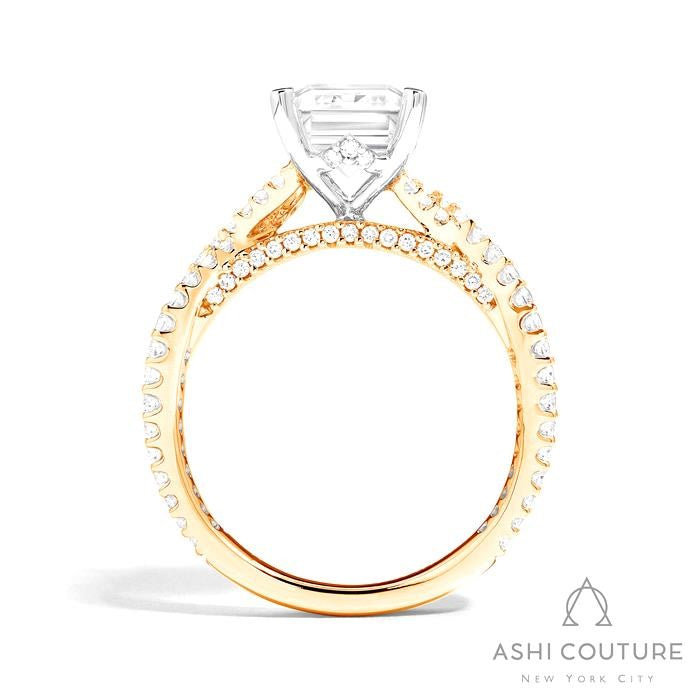 Bridal Bypass Emerald Semi-Mount Engagement Ring in Yellow and White Gold