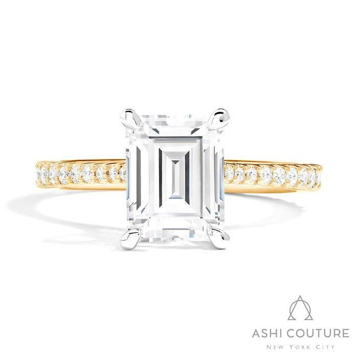 Bridal Classic Diamond Pave Emerald Semi-Mount Engagement Ring in Yellow and White Gold