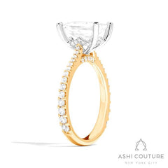 Bridal Classic Diamond Pave Emerald Semi-Mount Engagement Ring in Yellow and White Gold