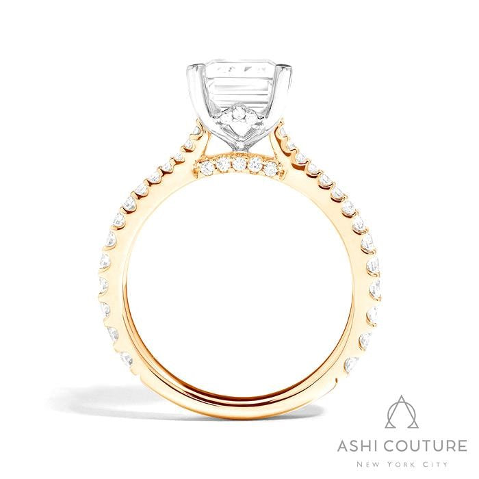 Bridal Classic Diamond Pave Emerald Semi-Mount Engagement Ring in Yellow and White Gold