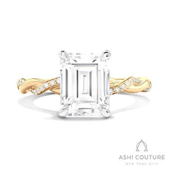 Bridal Alternate Diamond Twisted Emerald Semi-Mount Engagement Ring in Yellow and White Gold