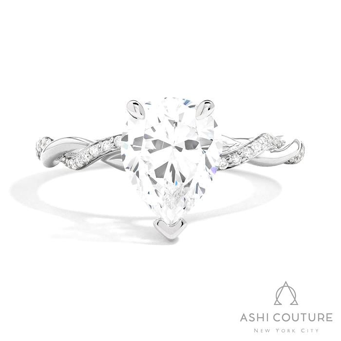 Bridal Alternate Diamond Twisted Pear Semi-Mount Engagement Ring in White Gold