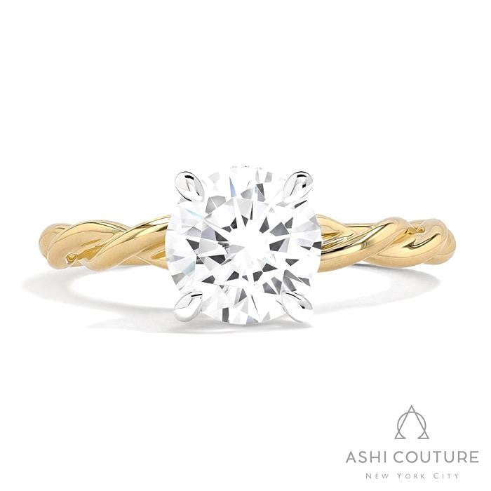 Bridal Round Twisted Semi-Mount Engagement Ring in Yellow and White Gold