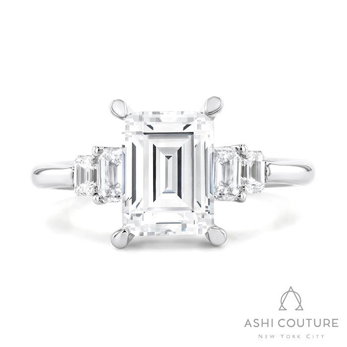 Bridal 5-Stone Emerald Semi-Mount Engagement Ring in White Gold