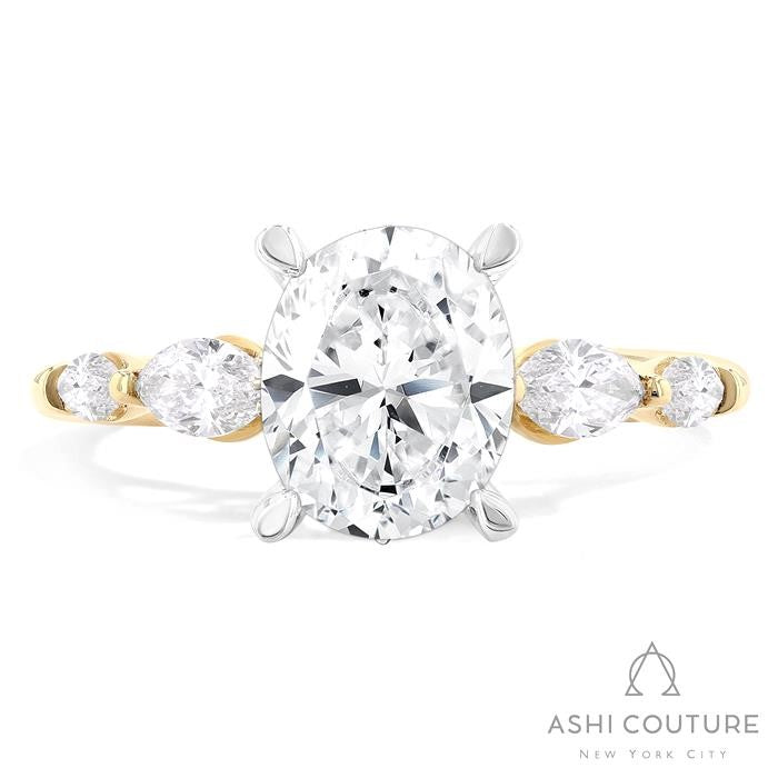 Bridal 5 Stone Oval Semi-Mount Engagement Ring in Yellow and White Gold